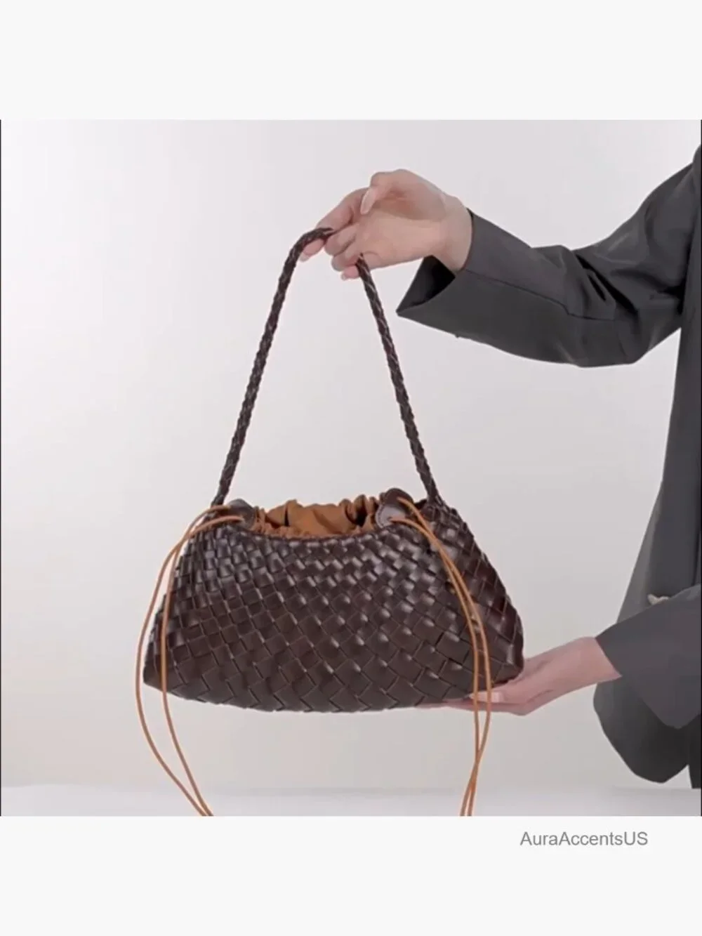 Woven Hobo Bag - Vegan Leather Shoulder Tote Purse Slouchy Bucket Handbag
